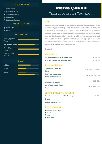 Laboratuvar Teknisyeni Cv Örnekleri cv indir